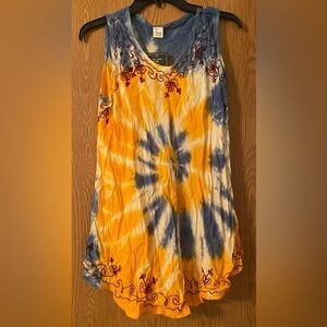 Yellow and Blue Tie-Dye Sleeveless Top or Mini Dress. Size- One Size fits all.